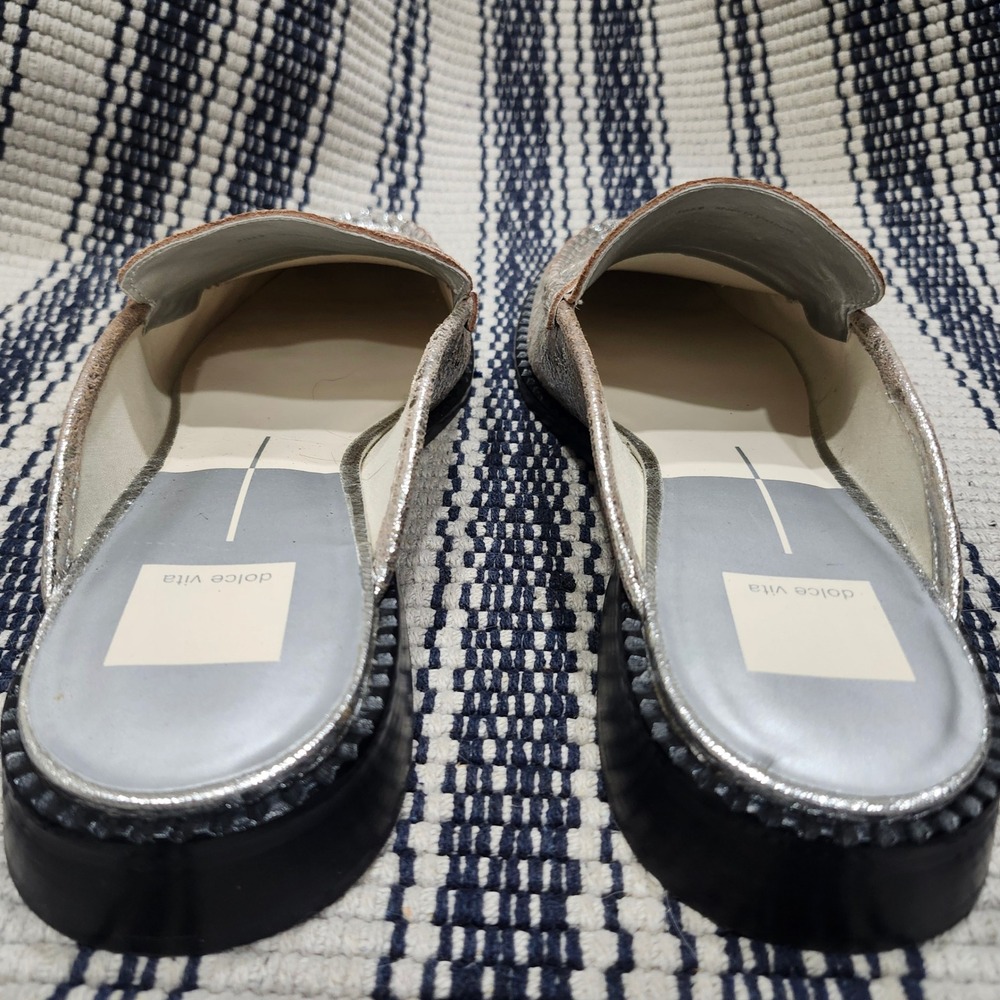 Dolce Vita Silver Metallic Crackle Leather Penny Loafer Mules Womens 9 Slip On - Picture 9 of 11